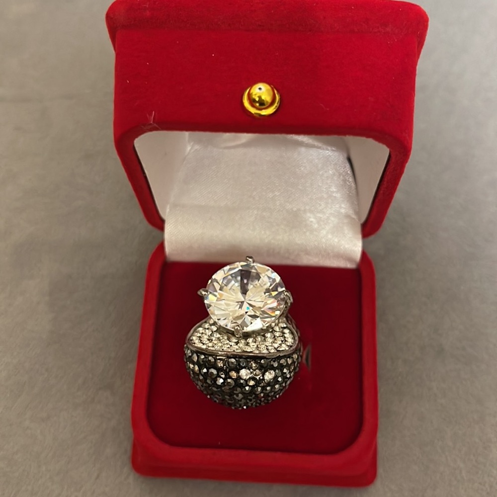 Solitaire Diamond Sterling Silver Ring - image 2